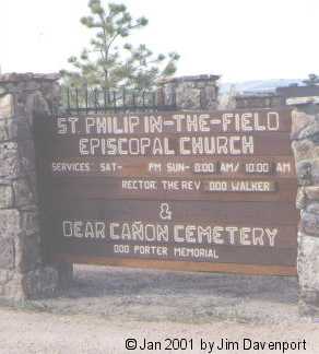 Sign near entrance to Bear Caon Cemetery, Douglas County