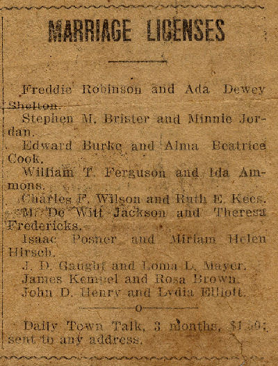 Marriage Licenses 1918, Alexandria Daily Town