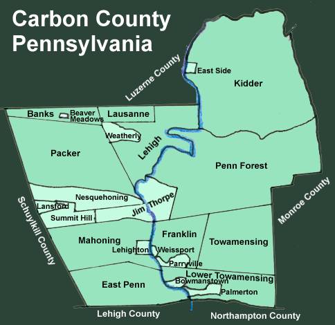 Map Of Carbon County Pa Carbon County Pennsylvania Township Maps