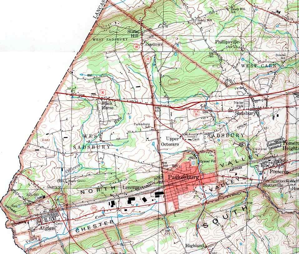 USGS Topographical Map of Sadsbury Township, Chester County, Pennsylvania