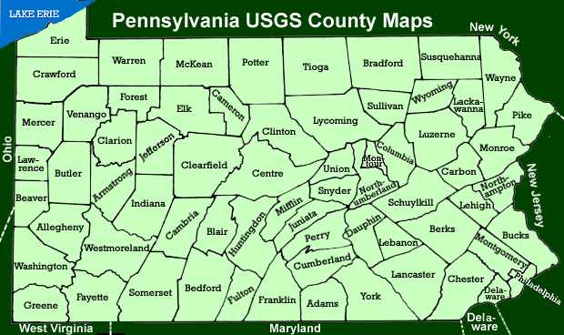 Pennsylvania USGS County Maps