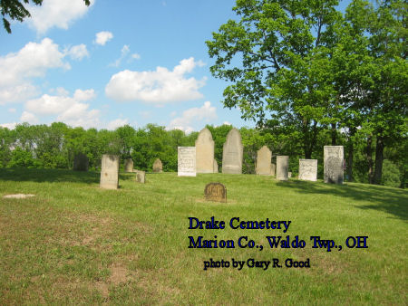 Ohio Tombstone Photo Project logo, two angels, title in stone above a cemetery image