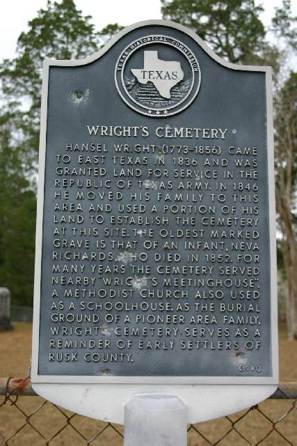 Wright Cemetery Historical Marker, Rusk County, TX